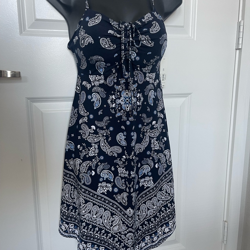 Navy Paisley Print Dress